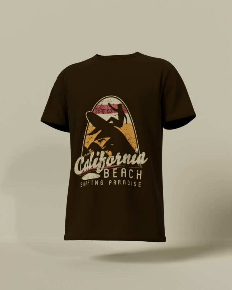 California Beach Surfing Paradise Round Neck Tee
